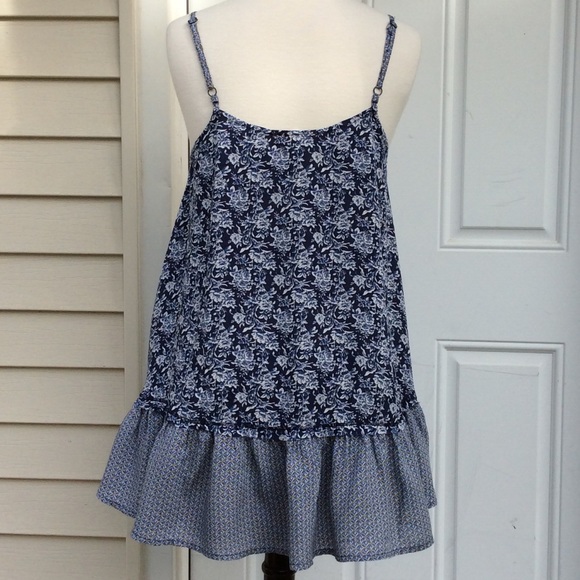 New "HEM & THREAD" Navy Print Ruffle bottom TOP - Picture 4 of 4
